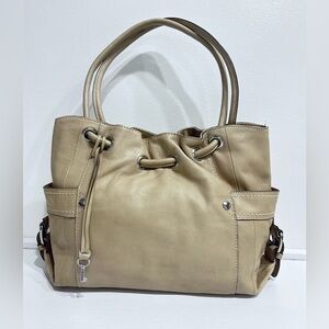 Fossil Pebbled Leather Tote Bag Magnetic Closure w/Side Pockets Silver Hardware